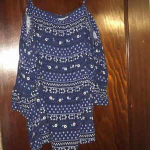 Blue off the shoulder shirt from Old Navy.